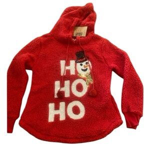 Women’s Christmas Snowman Ho Ho Ho Fleece Bling Soft Cozy Hoodie New Size M